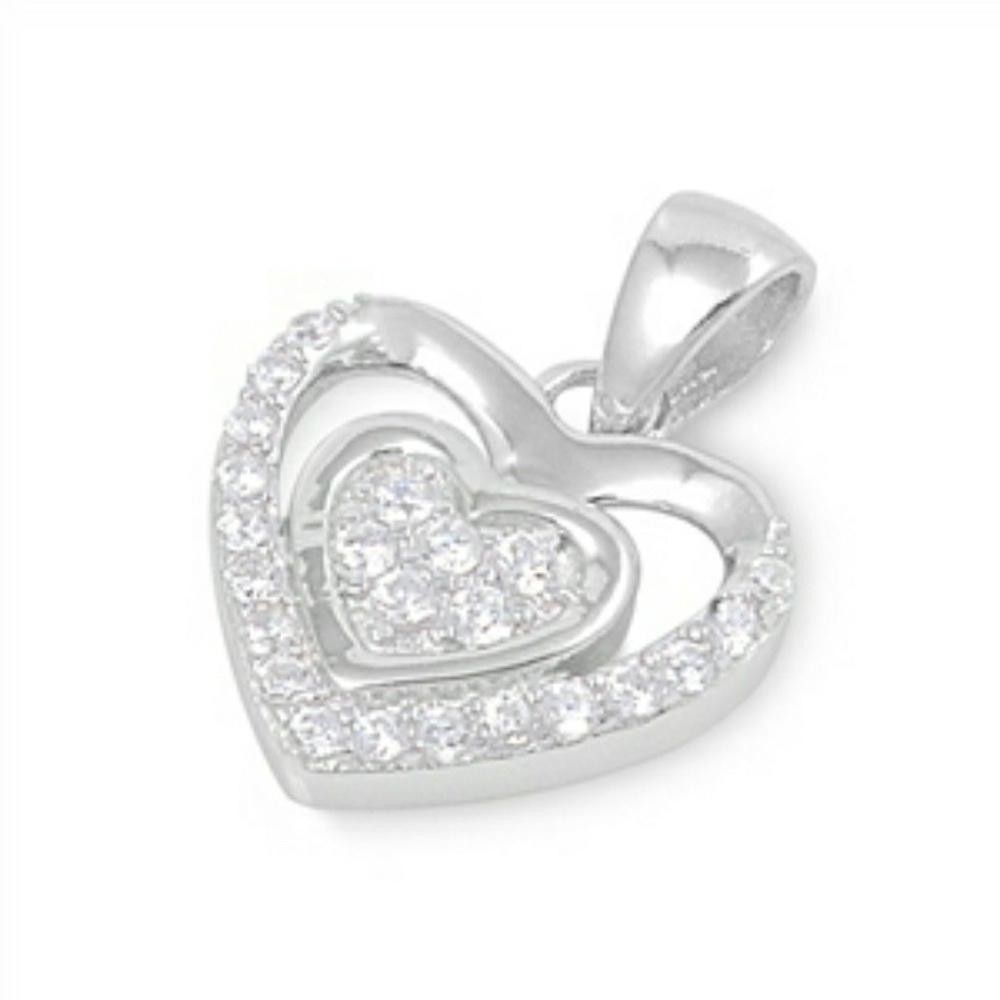 925 Sterling Silver Pendant W/ CZ - Hearts